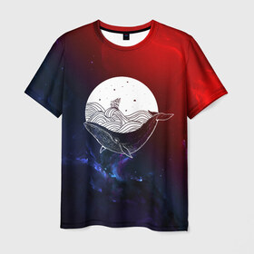 Мужская футболка 3D с принтом Кит в Тюмени, 100% полиэфир | прямой крой, круглый вырез горловины, длина до линии бедер | Тематика изображения на принте: space | star | животные | звезды | космос | море | штурвал