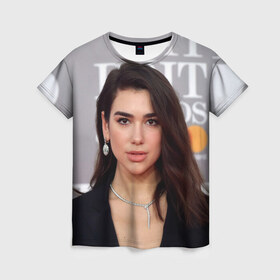 Женская футболка 3D с принтом Дуа Липа в Тюмени, 100% полиэфир ( синтетическое хлопкоподобное полотно) | прямой крой, круглый вырез горловины, длина до линии бедер | dua lipa | дуа липа