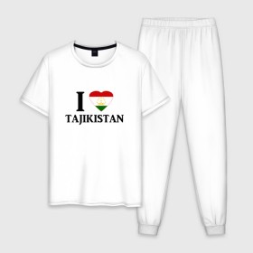 Мужская пижама хлопок с принтом Я люблю Таджикистан в Тюмени, 100% хлопок | брюки и футболка прямого кроя, без карманов, на брюках мягкая резинка на поясе и по низу штанин
 | tajik | tajikisan | tj | tjk | таджик | таджики | таджикистан | точикон