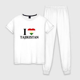 Женская пижама хлопок с принтом Я люблю Таджикистан в Тюмени, 100% хлопок | брюки и футболка прямого кроя, без карманов, на брюках мягкая резинка на поясе и по низу штанин | tajik | tajikisan | tj | tjk | таджик | таджики | таджикистан | точикон