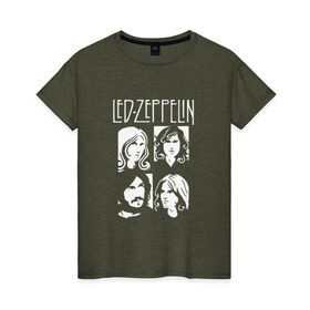 Женская футболка хлопок с принтом Группа Led Zeppelin в Тюмени, 100% хлопок | прямой крой, круглый вырез горловины, длина до линии бедер, слегка спущенное плечо | led | led zeppelin | блюз | группа | джимми пейдж | джон генри бонэм | джон пол джонс | лед зепелен | лед зеппелин | метал | роберт плант | рок | тяжелый | фолк | хард | хардрок | хеви | хевиметал