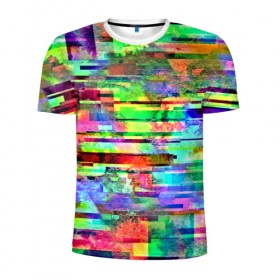 Мужская футболка 3D спортивная с принтом Abstraction colorline в Тюмени, 100% полиэстер с улучшенными характеристиками | приталенный силуэт, круглая горловина, широкие плечи, сужается к линии бедра | glitch | глитч | глич | разноцветный | яркий