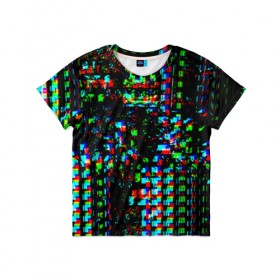 Детская футболка 3D с принтом Optical abstract в Тюмени, 100% гипоаллергенный полиэфир | прямой крой, круглый вырез горловины, длина до линии бедер, чуть спущенное плечо, ткань немного тянется | глитч | глич | линии | полосы | разноцветный