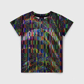 Детская футболка 3D с принтом Цветная иллюзия в Тюмени, 100% гипоаллергенный полиэфир | прямой крой, круглый вырез горловины, длина до линии бедер, чуть спущенное плечо, ткань немного тянется | глитч | глич | линии | полосы | разноцветный