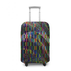 Чехол для чемодана 3D с принтом Цветная иллюзия в Тюмени, 86% полиэфир, 14% спандекс | двустороннее нанесение принта, прорези для ручек и колес | глитч | глич | линии | полосы | разноцветный