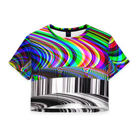 Женская футболка 3D укороченная с принтом Psyhodelic style в Тюмени, 100% полиэстер | круглая горловина, длина футболки до линии талии, рукава с отворотами | abstraction | color | optical | pattern | tie dye | абстракция | краска | краски | линии | оптический | паттерн | полосы | психоделика | узор