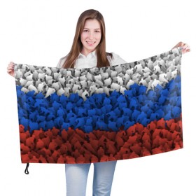 Флаг 3D с принтом Флаг России из хоккеистов в Тюмени, 100% полиэстер | плотность ткани — 95 г/м2, размер — 67 х 109 см. Принт наносится с одной стороны | зима | лед | олимпиада | россия | сборная | спорт | триколор | хокей | хоккеист | хоккей | чемпионат