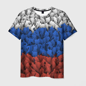 Мужская футболка 3D с принтом Флаг России из хоккеистов в Тюмени, 100% полиэфир | прямой крой, круглый вырез горловины, длина до линии бедер | зима | лед | олимпиада | россия | сборная | спорт | триколор | хокей | хоккеист | хоккей | чемпионат
