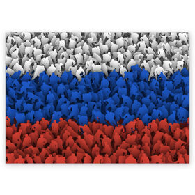 Поздравительная открытка с принтом Флаг России из хоккеистов в Тюмени, 100% бумага | плотность бумаги 280 г/м2, матовая, на обратной стороне линовка и место для марки
 | зима | лед | олимпиада | россия | сборная | спорт | триколор | хокей | хоккеист | хоккей | чемпионат