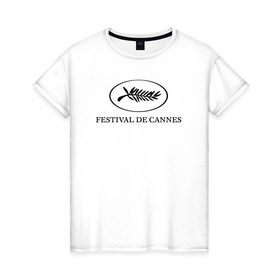 Женская футболка хлопок с принтом Каннский фестиваль в Тюмени, 100% хлопок | прямой крой, круглый вырез горловины, длина до линии бедер, слегка спущенное плечо | авторское кино | канны | кинематограф | кино | пальмовая ветвь | синематограф | синефил