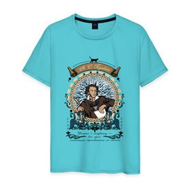 Мужская футболка хлопок с принтом А.С. Пушкин в Тюмени, 100% хлопок | прямой крой, круглый вырез горловины, длина до линии бедер, слегка спущенное плечо. | а.с. | александр | поэт | пушкин | сергеевич