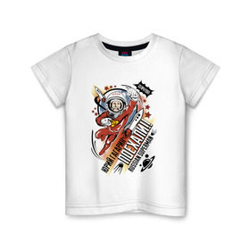 Детская футболка хлопок с принтом Юрий Гагарин в Тюмени, 100% хлопок | круглый вырез горловины, полуприлегающий силуэт, длина до линии бедер | Тематика изображения на принте: 12 апреля | в космосе | день | космонавт | космонавтики | первый | человек
