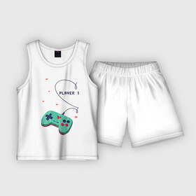 Детская пижама с шортами хлопок с принтом Perfect team в Тюмени,  |  | 14 февраля | game | gamepad | love | player | игра | любовь