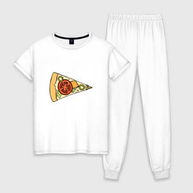 Женская пижама хлопок с принтом Кусочек пиццы в Тюмени, 100% хлопок | брюки и футболка прямого кроя, без карманов, на брюках мягкая резинка на поясе и по низу штанин | 14 февраля | love | pizza | valentine | любовь