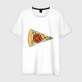 Мужская футболка хлопок с принтом Кусочек пиццы в Тюмени, 100% хлопок | прямой крой, круглый вырез горловины, длина до линии бедер, слегка спущенное плечо. | 14 февраля | love | pizza | valentine | любовь