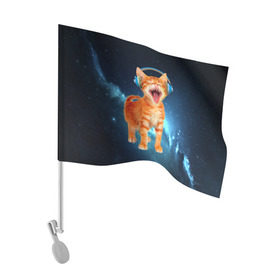 Флаг для автомобиля с принтом Котёнок в наушниках в Тюмени, 100% полиэстер | Размер: 30*21 см | кот | кошка | музыка