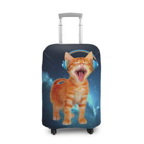 Чехол для чемодана 3D с принтом Котёнок в наушниках в Тюмени, 86% полиэфир, 14% спандекс | двустороннее нанесение принта, прорези для ручек и колес | кот | кошка | музыка