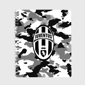 Тетрадь с принтом FC Juventus Camouflage в Тюмени, 100% бумага | 48 листов, плотность листов — 60 г/м2, плотность картонной обложки — 250 г/м2. Листы скреплены сбоку удобной пружинной спиралью. Уголки страниц и обложки скругленные. Цвет линий — светло-серый
 | football | italia | juve | juventus | logo | sport | арт | италия | лига | лого | спорт | текстура | фк | футбол | футбольный клуб | эмблема | ювентус