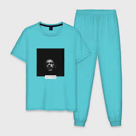 Мужская пижама хлопок с принтом Смотрящий в Тюмени, 100% хлопок | брюки и футболка прямого кроя, без карманов, на брюках мягкая резинка на поясе и по низу штанин
 | rap | дмитрий кузнецов | рэп | рэпер | хаски