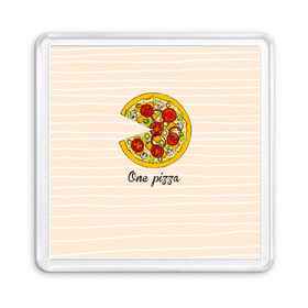 Магнит 55*55 с принтом One love, One pizza в Тюмени, Пластик | Размер: 65*65 мм; Размер печати: 55*55 мм | Тематика изображения на принте: 14 февраля | love | pizza | valentine | любовь