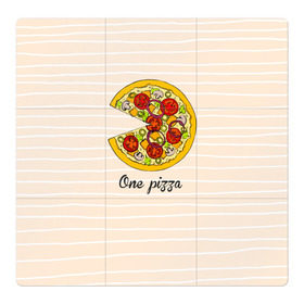 Магнитный плакат 3Х3 с принтом One love, One pizza в Тюмени, Полимерный материал с магнитным слоем | 9 деталей размером 9*9 см | Тематика изображения на принте: 14 февраля | love | pizza | valentine | любовь