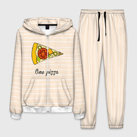 Мужской костюм 3D с принтом One Love, One Pizza в Тюмени, 100% полиэстер | Манжеты и пояс оформлены тканевой резинкой, двухслойный капюшон со шнурком для регулировки, карманы спереди | Тематика изображения на принте: 