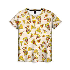 Женская футболка 3D с принтом Pizza love в Тюмени, 100% полиэфир ( синтетическое хлопкоподобное полотно) | прямой крой, круглый вырез горловины, длина до линии бедер | 14 февраля | love | pizza | valentine | любовь