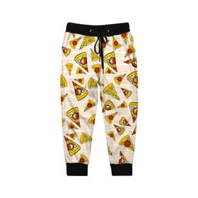 Детские брюки 3D с принтом Pizza love в Тюмени, 100% полиэстер | манжеты по низу, эластичный пояс регулируется шнурком, по бокам два кармана без застежек, внутренняя часть кармана из мелкой сетки | 14 февраля | love | pizza | valentine | любовь