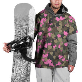 Накидка на куртку 3D с принтом Какмуфляж с сердечками в Тюмени, 100% полиэстер |  | 14 февраля | день святого валентина | камуфляж | любовь | милитари | паттерн | розовый | сердечко | сердце | хаки