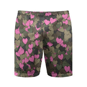 Мужские шорты 3D спортивные с принтом Какмуфляж с сердечками в Тюмени,  |  | Тематика изображения на принте: 14 февраля | день святого валентина | камуфляж | любовь | милитари | паттерн | розовый | сердечко | сердце | хаки