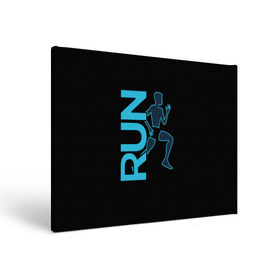 Холст прямоугольный с принтом RUN в Тюмени, 100% ПВХ |  | бег | зал | здоровья | сила | синий | спорт | темный | человек