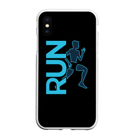Чехол для iPhone XS Max матовый с принтом RUN в Тюмени, Силикон | Область печати: задняя сторона чехла, без боковых панелей | бег | зал | здоровья | сила | синий | спорт | темный | человек