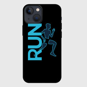 Чехол для iPhone 13 mini с принтом RUN в Тюмени,  |  | бег | зал | здоровья | сила | синий | спорт | темный | человек