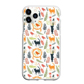 Чехол для iPhone 11 Pro Max матовый с принтом О кошках и птичках в Тюмени, Силикон |  | ваза | кот | кошка | листочки | паттерн | птица | птичка | узор | ягоды