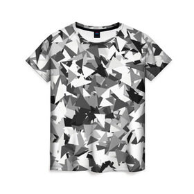 Женская футболка 3D с принтом Городской серый камуфляж в Тюмени, 100% полиэфир ( синтетическое хлопкоподобное полотно) | прямой крой, круглый вырез горловины, длина до линии бедер | армия | геометрический | геометрия | маскировка | милитари | паттерн | текстура | треугольники | чернобелый