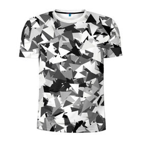Мужская футболка 3D спортивная с принтом Городской серый камуфляж в Тюмени, 100% полиэстер с улучшенными характеристиками | приталенный силуэт, круглая горловина, широкие плечи, сужается к линии бедра | армия | геометрический | геометрия | маскировка | милитари | паттерн | текстура | треугольники | чернобелый