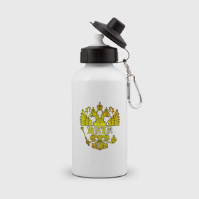 Бутылка спортивная с принтом Катя в золотом гербе РФ в Тюмени, металл | емкость — 500 мл, в комплекте две пластиковые крышки и карабин для крепления | 