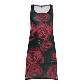 Платье-майка 3D с принтом Цветы Розы в Тюмени, 100% полиэстер | полуприлегающий силуэт, широкие бретели, круглый вырез горловины, удлиненный подол сзади. | 8 | день | женский | женский день | красная | любовь | марта | роза | розы | цветы