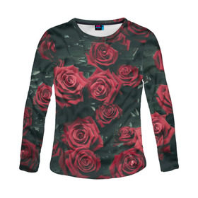 Женский лонгслив 3D с принтом Цветы Розы в Тюмени, 100% полиэстер | длинные рукава, круглый вырез горловины, полуприлегающий силуэт | 8 | день | женский | женский день | красная | любовь | марта | роза | розы | цветы
