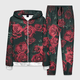 Мужской костюм 3D с принтом Цветы Розы в Тюмени, 100% полиэстер | Манжеты и пояс оформлены тканевой резинкой, двухслойный капюшон со шнурком для регулировки, карманы спереди | 8 | день | женский | женский день | красная | любовь | марта | роза | розы | цветы