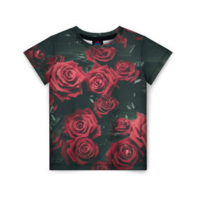 Детская футболка 3D с принтом Цветы Розы в Тюмени, 100% гипоаллергенный полиэфир | прямой крой, круглый вырез горловины, длина до линии бедер, чуть спущенное плечо, ткань немного тянется | 8 | день | женский | женский день | красная | любовь | марта | роза | розы | цветы