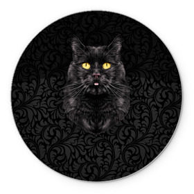Коврик для мышки круглый с принтом Чёрный котик в Тюмени, резина и полиэстер | круглая форма, изображение наносится на всю лицевую часть | кошка | чёрная