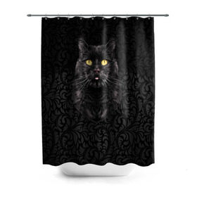Штора 3D для ванной с принтом Чёрный котик в Тюмени, 100% полиэстер | плотность материала — 100 г/м2. Стандартный размер — 146 см х 180 см. По верхнему краю — пластиковые люверсы для креплений. В комплекте 10 пластиковых колец | кошка | чёрная