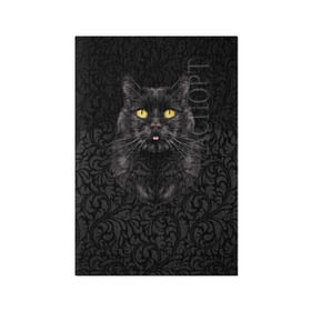 Обложка для паспорта матовая кожа с принтом Чёрный котик в Тюмени, натуральная матовая кожа | размер 19,3 х 13,7 см; прозрачные пластиковые крепления | Тематика изображения на принте: кошка | чёрная
