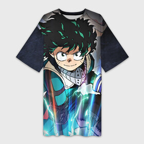 Платье-футболка 3D с принтом My Hero Academia синий свет в Тюмени,  |  | deku | izuku | midoriya | my hero academia | геройская академия | деко | изуку | мидория