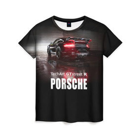 Женская футболка 3D с принтом Porsche GTstreet R в Тюмени, 100% полиэфир ( синтетическое хлопкоподобное полотно) | прямой крой, круглый вырез горловины, длина до линии бедер | auto | porsche 911 | turbo s | авто | автомобиль | машина | спорткар | суперкар | тачка