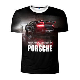 Мужская футболка 3D спортивная с принтом Porsche GTstreet R в Тюмени, 100% полиэстер с улучшенными характеристиками | приталенный силуэт, круглая горловина, широкие плечи, сужается к линии бедра | auto | porsche 911 | turbo s | авто | автомобиль | машина | спорткар | суперкар | тачка