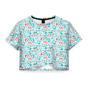 Женская футболка 3D укороченная с принтом 36,6 в Тюмени, 100% полиэстер | круглая горловина, длина футболки до линии талии, рукава с отворотами | аптека | врач | гиппократ | градусник | медбрат | медик | медсестра | пинцет | скорая | скорая помощь