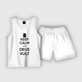 Детская пижама с шортами хлопок с принтом Деус Вульт в Тюмени,  |  | calm | ceep | deuavult | deus | deus vult | kalm | keep | vult | вульт | деусвульт | дэус | сохраняй спокойствие