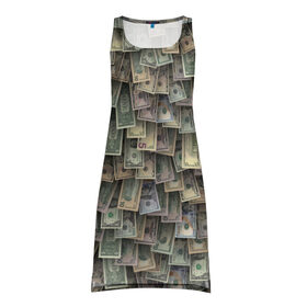 Платье-майка 3D с принтом Доллары США в Тюмени, 100% полиэстер | полуприлегающий силуэт, широкие бретели, круглый вырез горловины, удлиненный подол сзади. | dollar | forex | usa | банкноты | богатство | валюта | деньги | доллар | купюры | паттрен | трейдер | чешуя